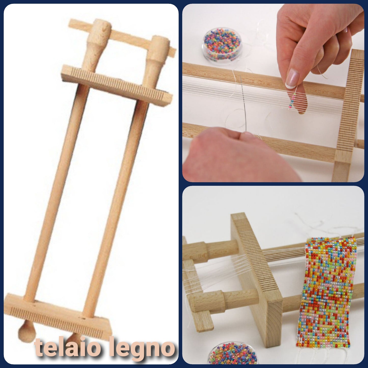 attrezzi per fare bigiotteria creare gioielli di perline telaio legno esempio tessitura ad ago di perle colorate