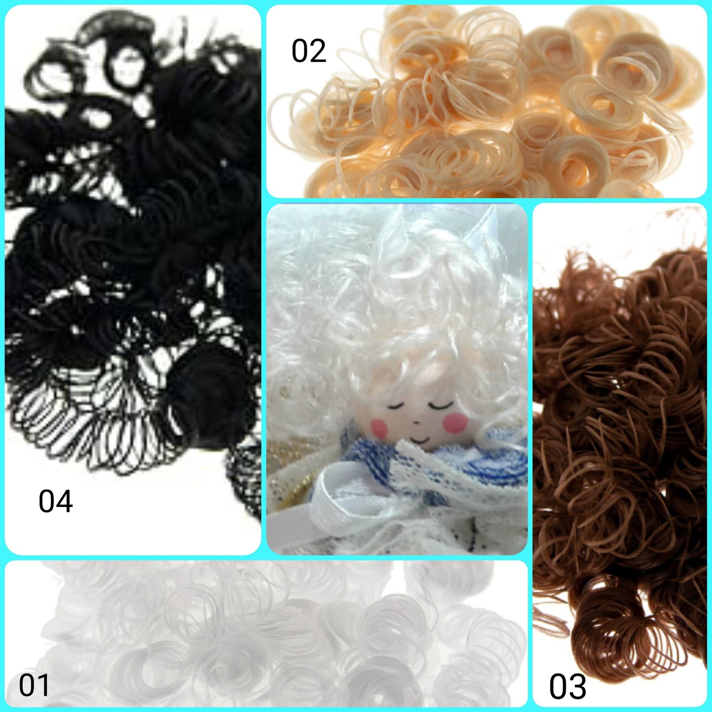 biondo bianco nero marrone boccoli di parrucche capelli sintetici ricci fai da te bambole di pezza uncinetto stoffa amigurumi acconciature angeli angioletti follettine fate dei fiori