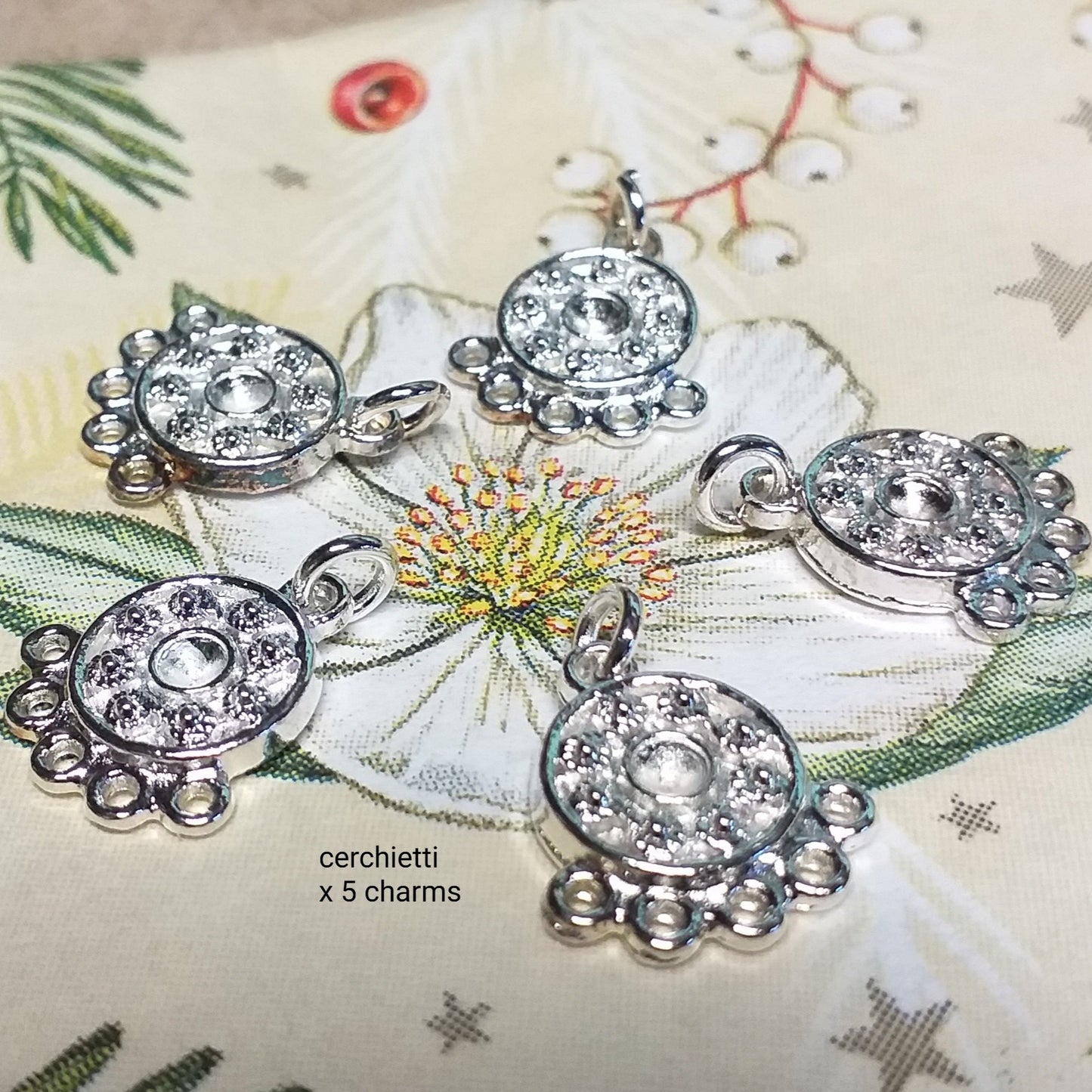 cerchietti forma di basi per bigiotteria orecchini bijoux ciondoli di metallo porta 5 charms trinkets uso connettore bracciali terminali chiusura