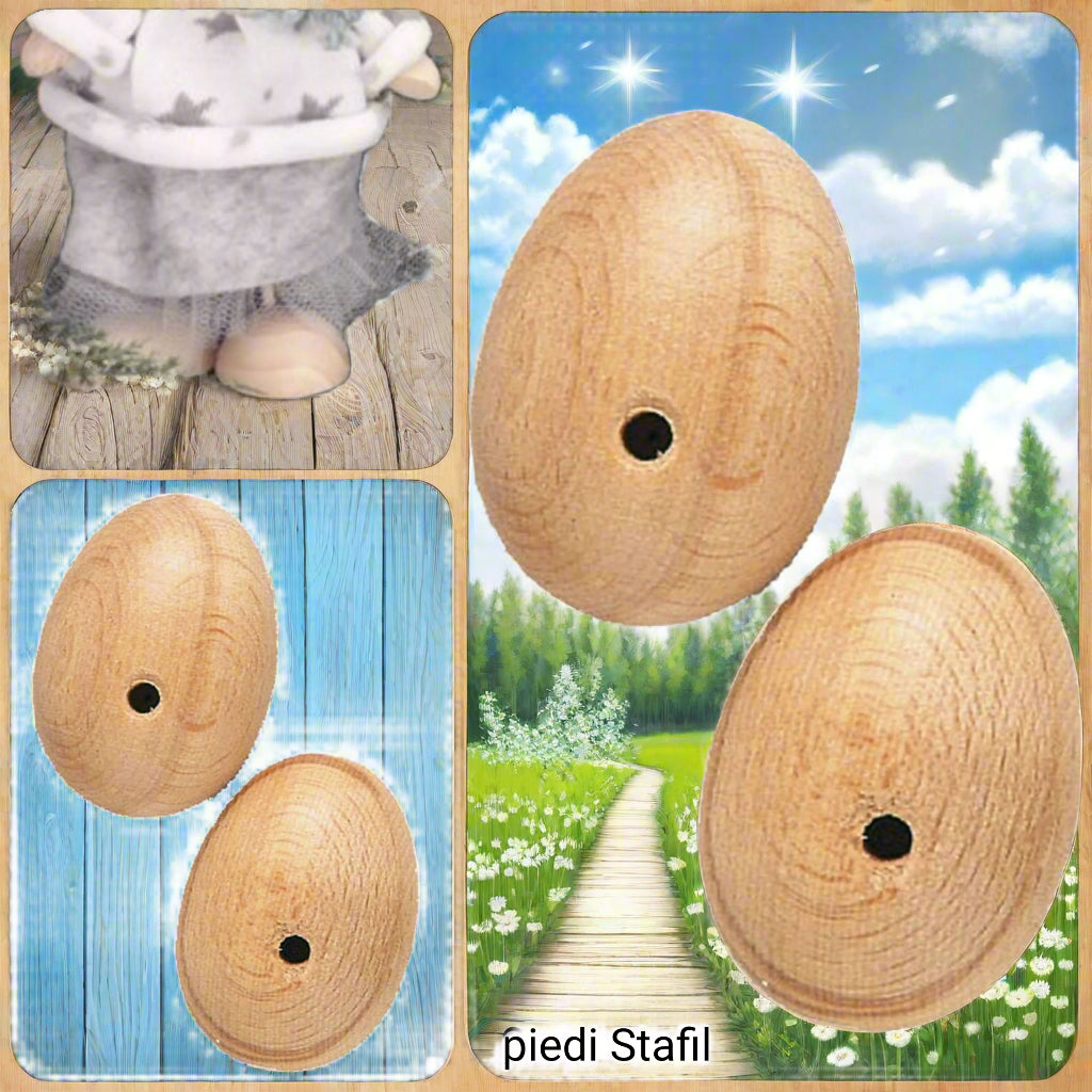 basi accessori fai da te mezzo uovo legno forato sagome piedi forme stampi creare bambole pupazzi di stoffa gnomi di pezza feltro follettine angioletti, wooden craft shapes
