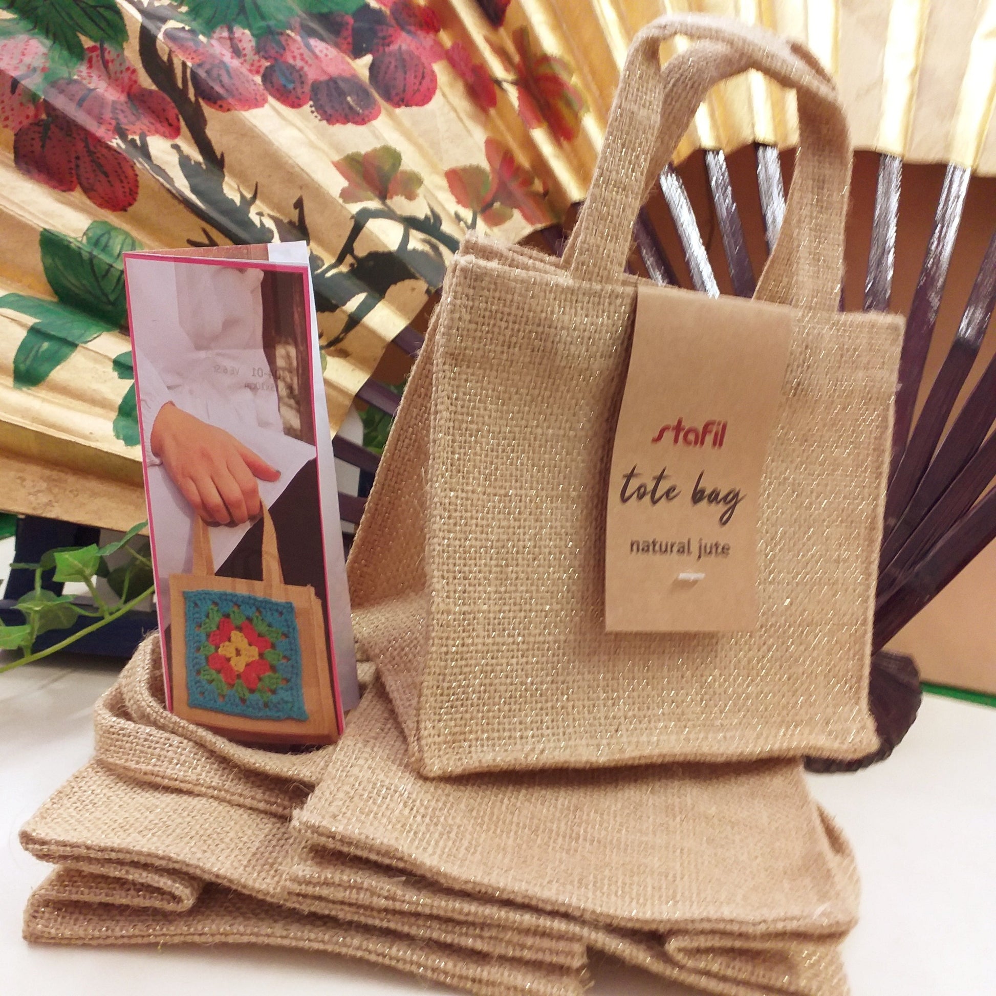 15 x 15 x 10 cm borsa juta shimmer lurex da rivestire ad uncinetto di mattonelle piastrelle granny base iuta impermeabile da shopper portatile per la spesa da decorare ricamare dipingere piccola quadrata