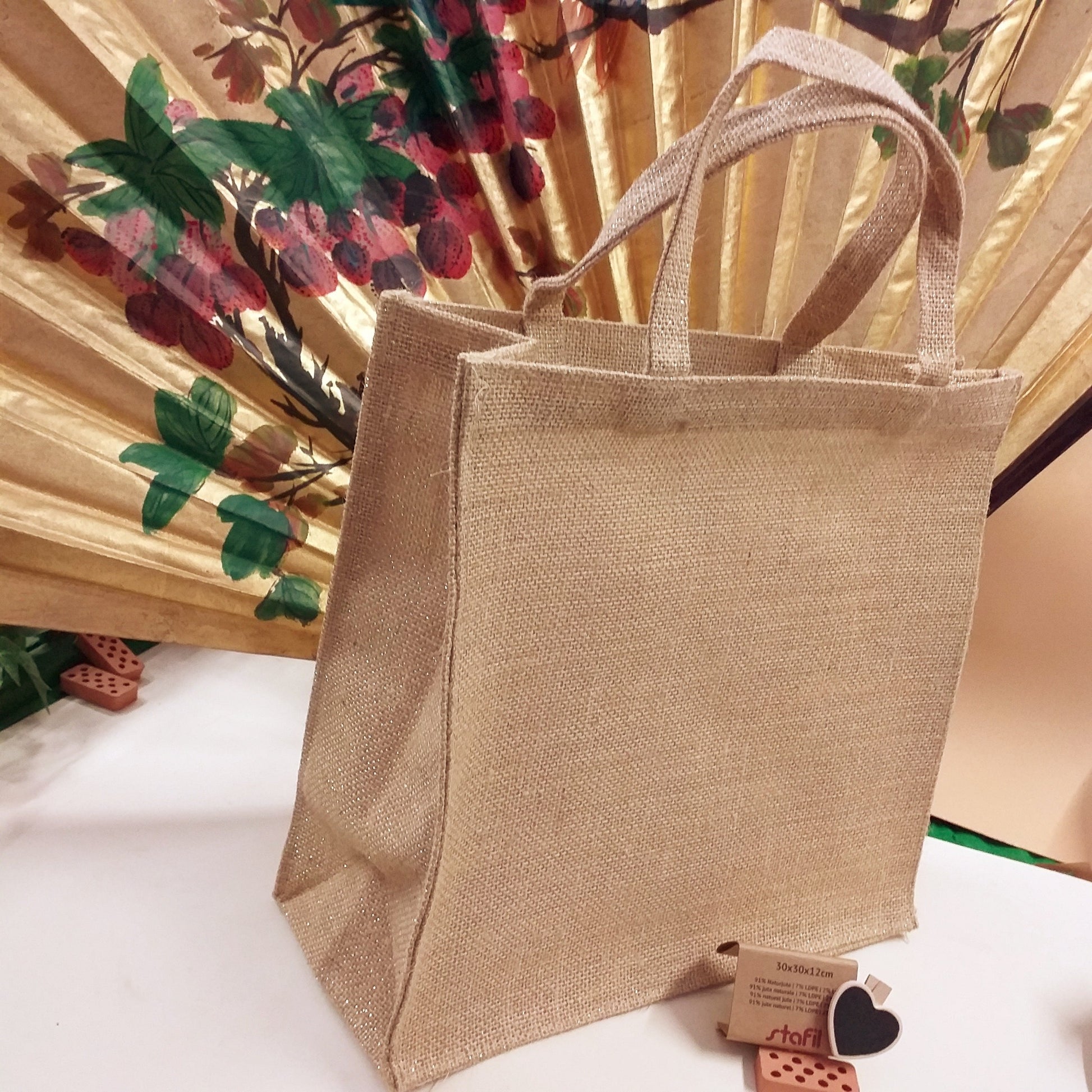 30 x 30 x 12 borsa juta shimmer lurex da rivestire ad uncinetto di mattonelle piastrelle granny base iuta impermeabile da shopper portatile per la spesa da decorare ricamare dipingere piccola quadrata