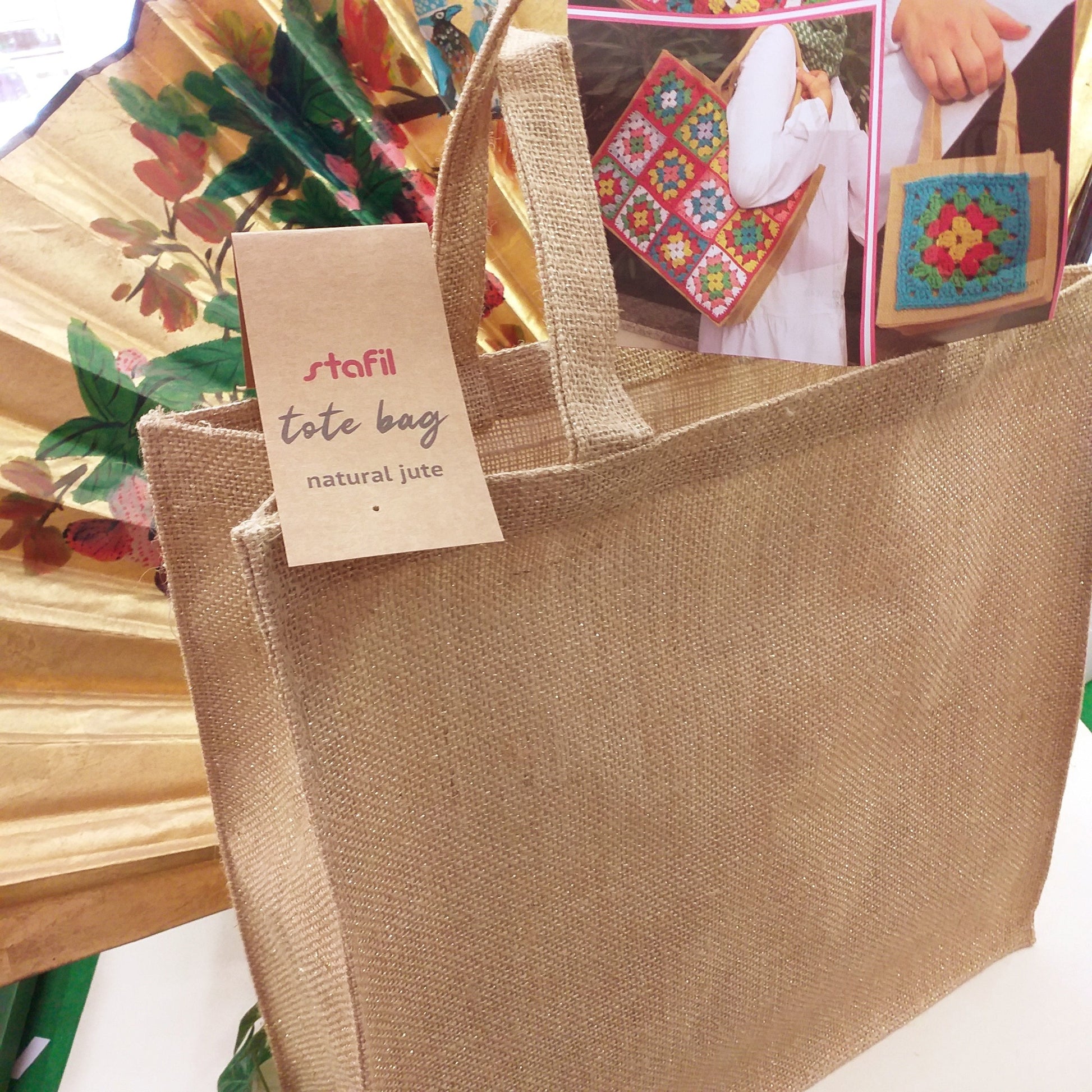 borsa juta da rivestire ad uncinetto di mattonelle piastrelle granny base iuta impermeabile da shopper portatile per la spesa da decorare ricamare dipingere misura grande quadrata