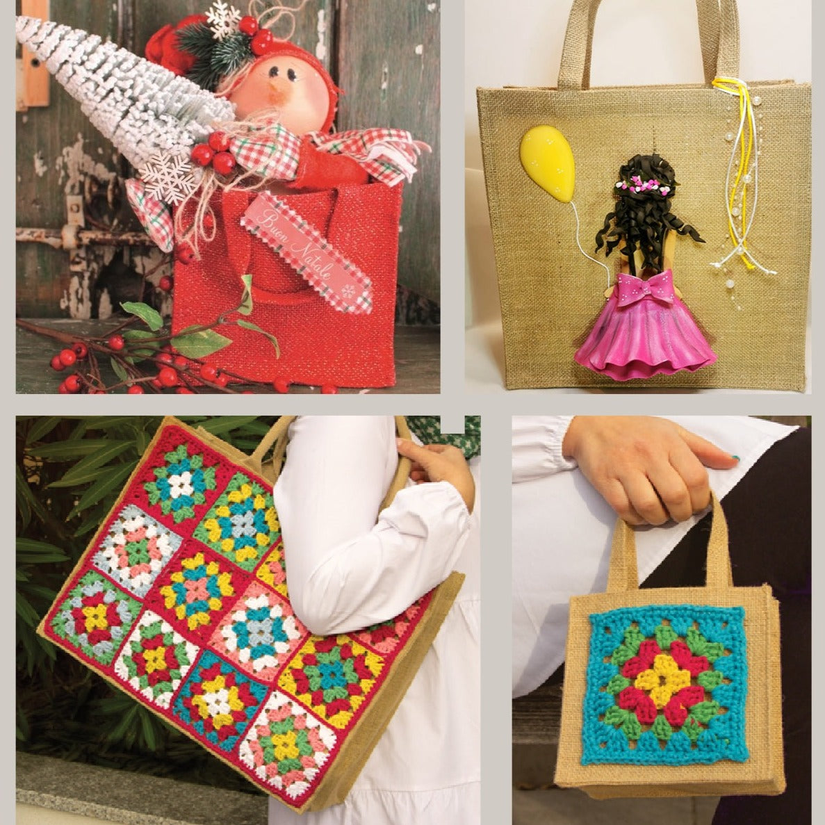 idee fai da te borsa juta da rivestire ad uncinetto di mattonelle piastrelle granny base iuta impermeabile da shopper portatile per la spesa da decorare ricamare dipingere grande rettangolare estiva mare packaging confezioni regali addobbi fommy bambolina