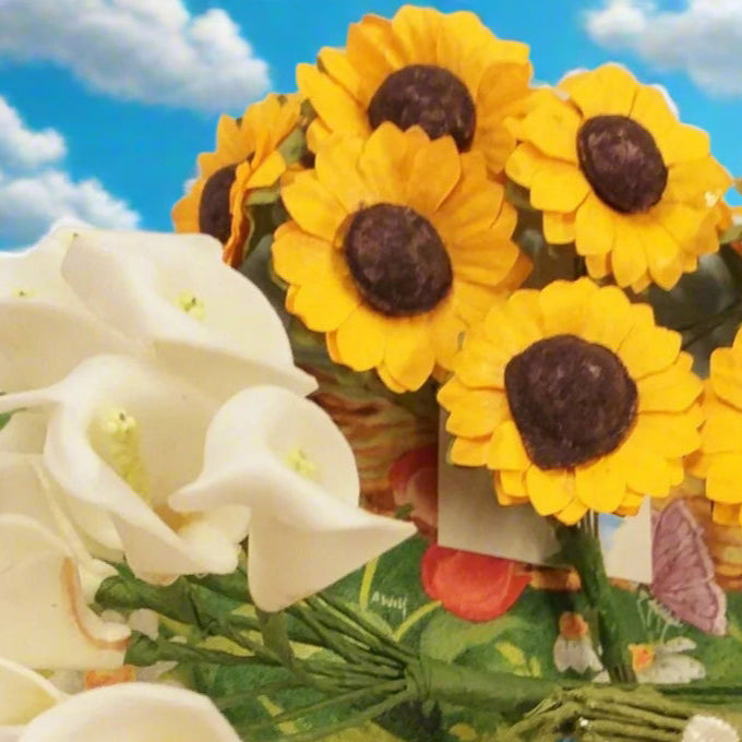 fiori bomboniere fai da te fiorellini di girasole mazzolino bouquet calle uso hobbistica creativa composizioni pasquali confezionamento packaging regali chiudipacco