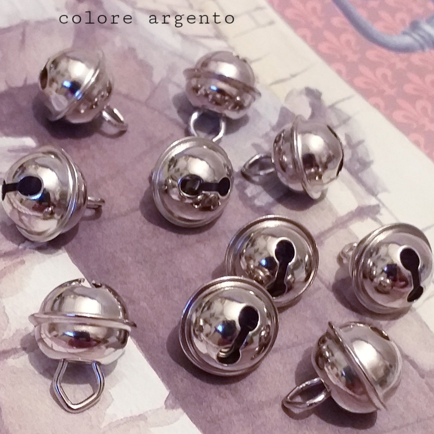 metallo colore argento sonagli campanelli tintinnanti per addobbi decorazioni uso chiama angeli tirabaci matrimonio creazioni pasquali bamboline gnomi elfi fatine