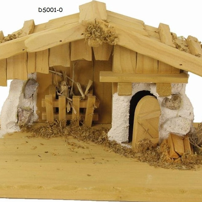 stalla capanna vuota per Presepe Natività statuine medie in legno sughero muschio con miniature recinto porta fascina tronchi sassi