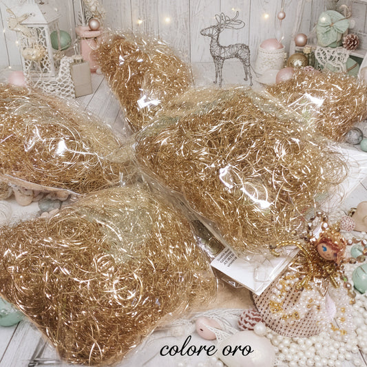 stock 85 g offerta dorati capelli di angelo flowerhair angelhair lametta oro lurex per creazione bambole Natale angioletti natalizi acconciatura uso decorazioni vetrinistica fioristi composizioni centrotavola