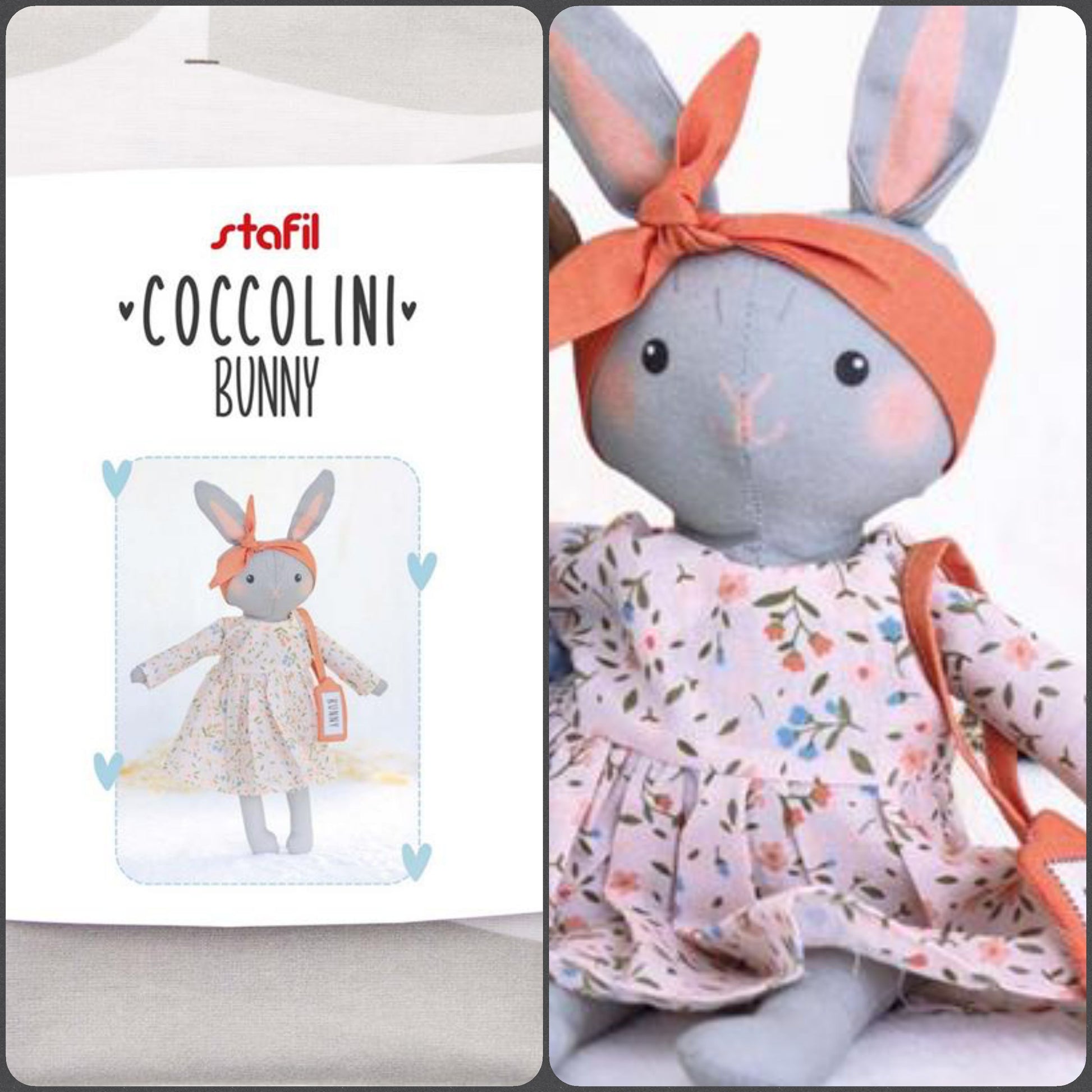 bunny coniglietta schemi cartamodelli stampati su stoffa tessuto lavabile di corpicini gambine braccine faccine visetti musetti animali peluche coccolini Stafil cucito creativo pasquale per bambini e cagnolini bambole pupazzi di pezza fatti a mano