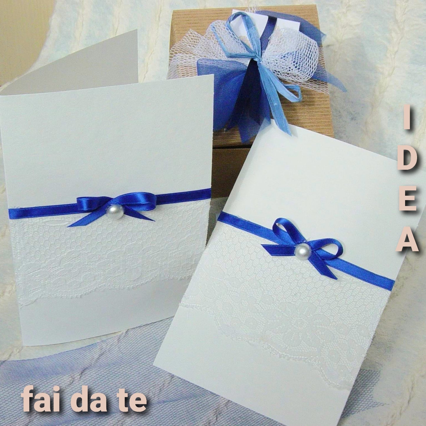 idea fai da te matrimonio Cartoncini avorio per inviti biglietti stampati e fai da te con pizzo perle nastro