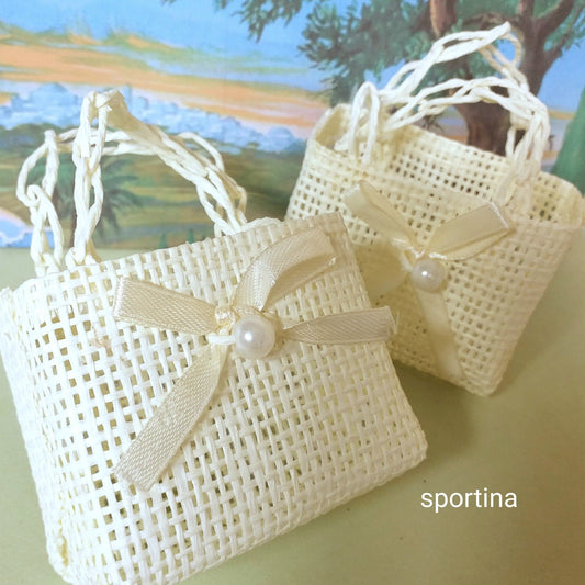 mignon di borsa sportina mini cestini piccoli con maniglie per bomboniere portaconfetti di juta corda rafia uso confezionamento packaging decorazioni  hobby fai da te