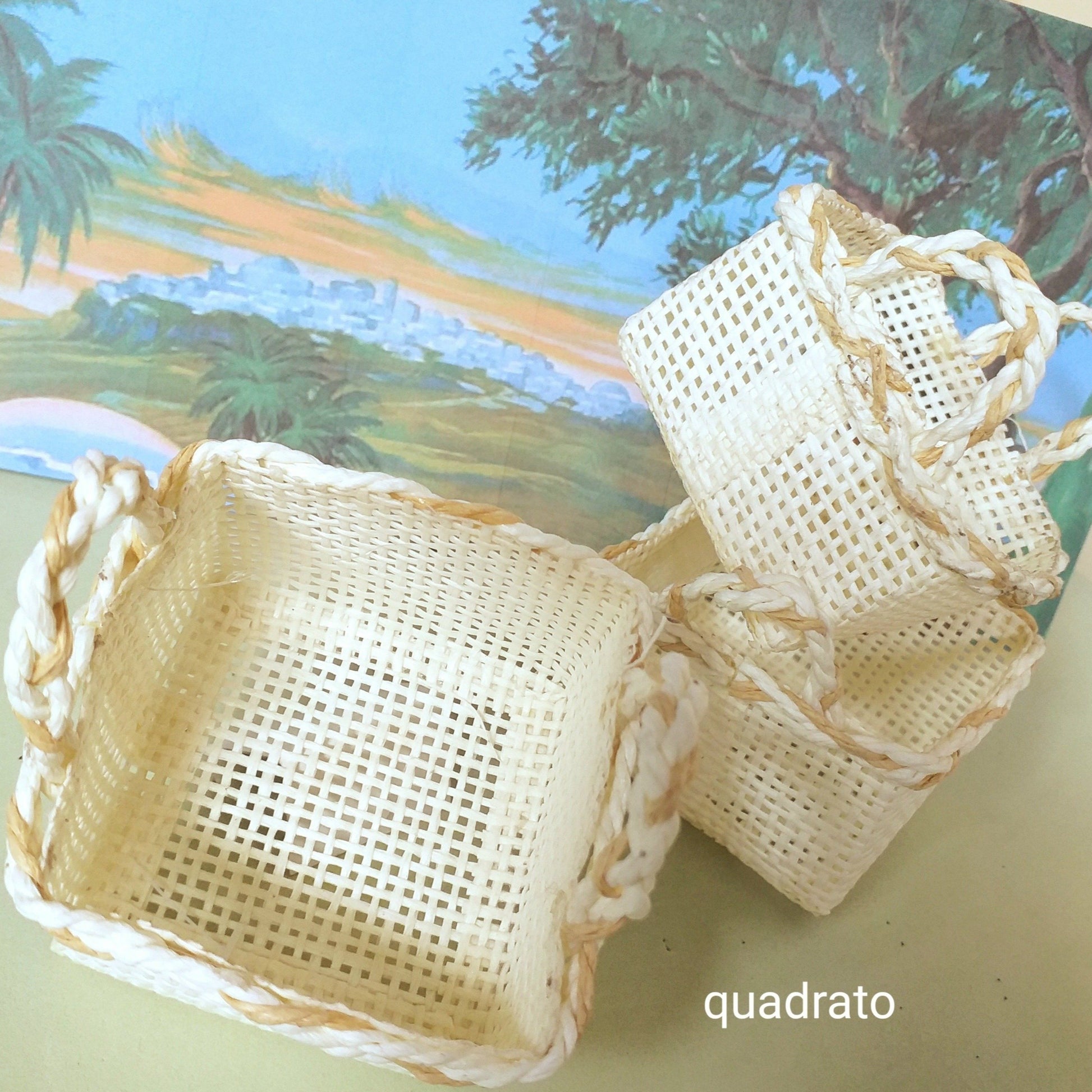 forma quadrato mini cestini piccoli per bomboniere portaconfetti di juta corda rafia paglia uso hobby fai da te confezionamento confetti caramelle packaging decorazioni hobbistica fiori