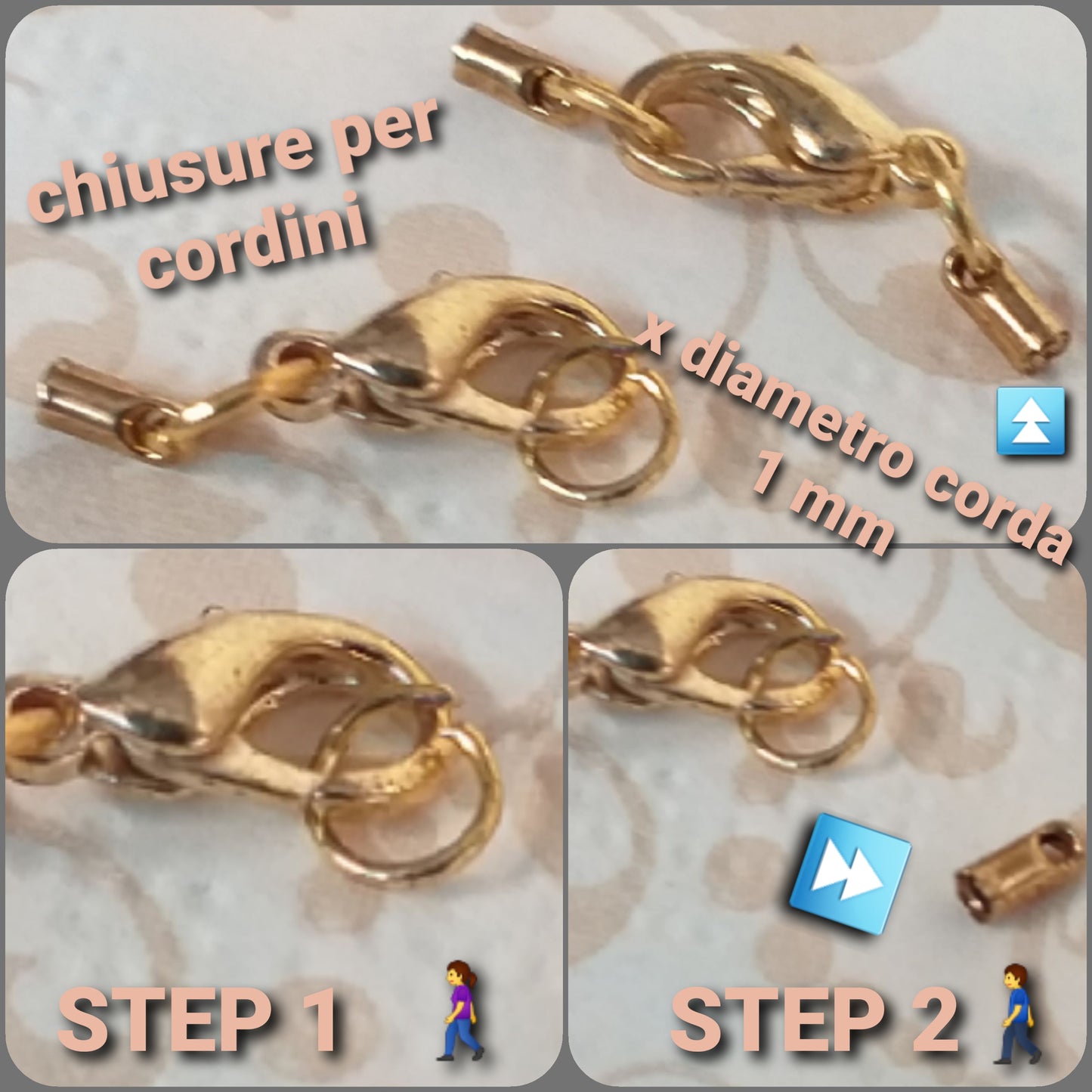 chiusure cordini 1 mm colore oro ganci per collane bracciali con spago corde