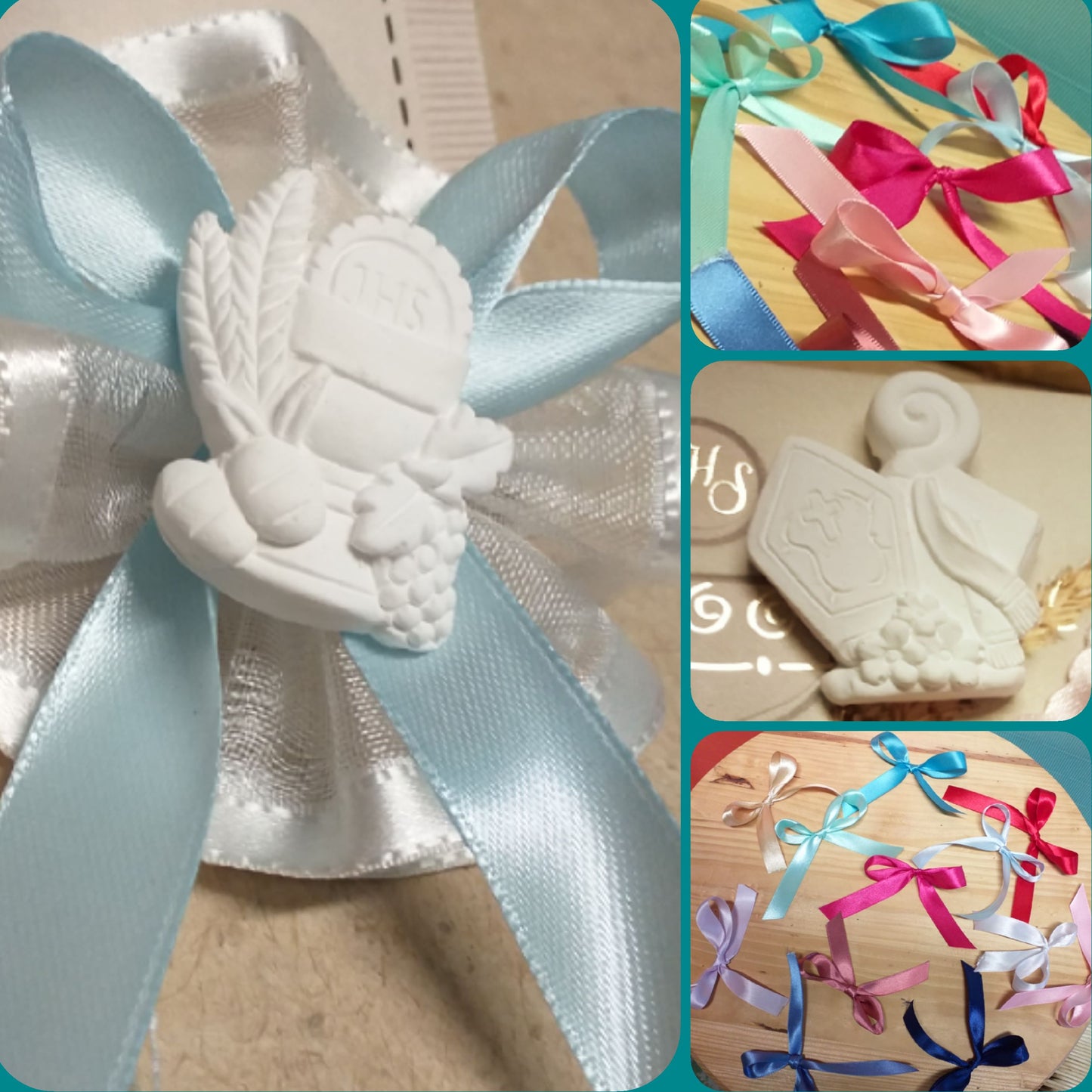 colori jolly bomboniere 1 euro comunione cresima gessetto mitria pastorale Calice Spighe uva coccarda confezionata nastro assortito uso per segnaposto chiudipacco confezioni regalo pensierini maestre catechiste ricordini religiosi sacri