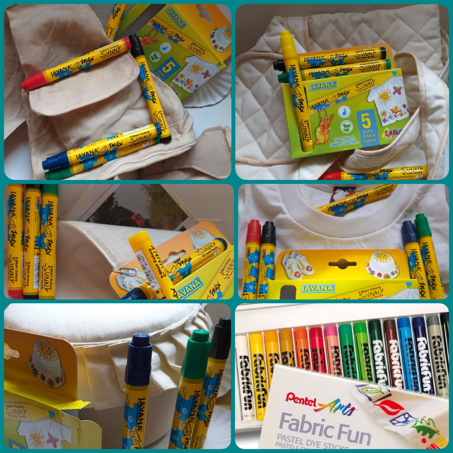 kit pennarelli Kreul Javana Sun oggetti di cotone Pentel Arts Fabric Fun pastelli a cera 15 colori per stoffa tessuto uso dipingere magliette scarpe sacchetti t-shirt per bambini creativi hobby colorare