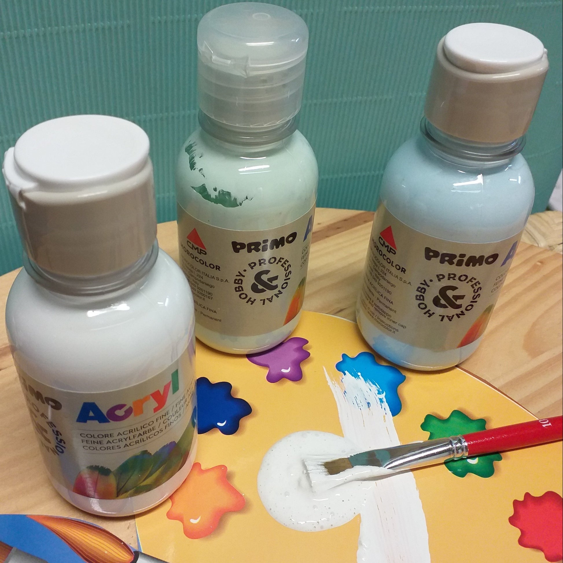 bianco verde menta azzurro Primo Acryl Morocolor Cmp hobby professional colori acrilici tempere per pittura di paste modellabili gesso cartone decoupage