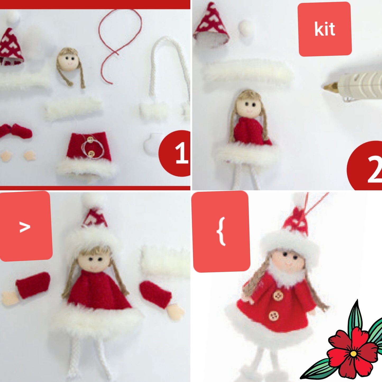 come creare mamma Natale Mrs. Santa Claus con tubolari peluche feltro pannolenci di kit lavoretti creativi