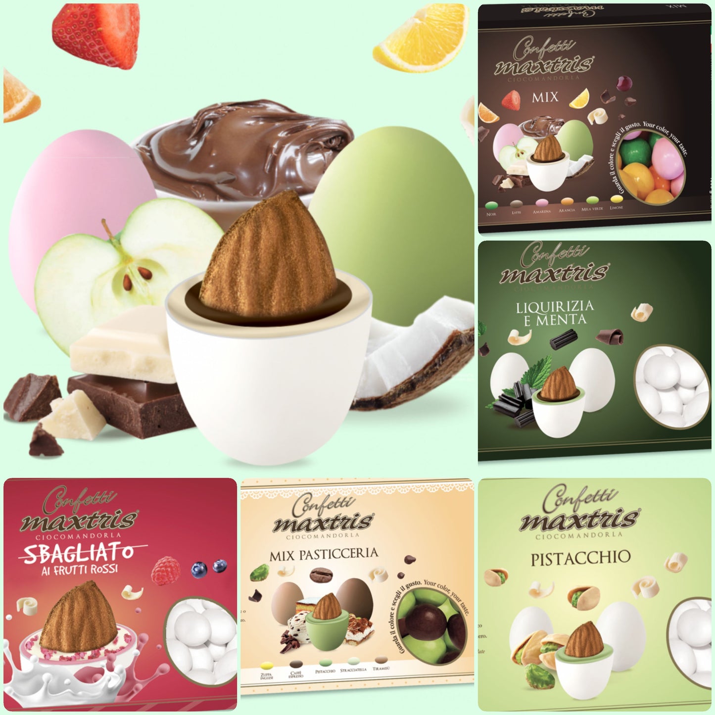frutti rossi mix pasticceria pistacchio liquirizia menta frutta colorati cioccolato e mandorla cioccomandorla confetti gusti misti frutta uso confettata matrimonio battesimo cresima comunione compleanno fai da te bomboniere