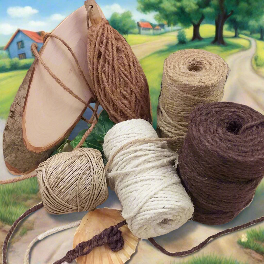 beige-marrone corda di juta cordoncino naturale sbiancato spago uso per cordino bijoux uncinetto fai da te hobbistica bomboniere shabby chic country rustico style allestimento packaging vetrinistica tema mare