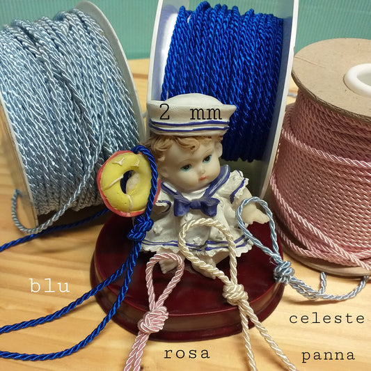 bianco panna rosa blu celeste cordino bomboniera 2 mm cordoncino passamaneria copripunto intrecciato misto cotone e rilegatoria