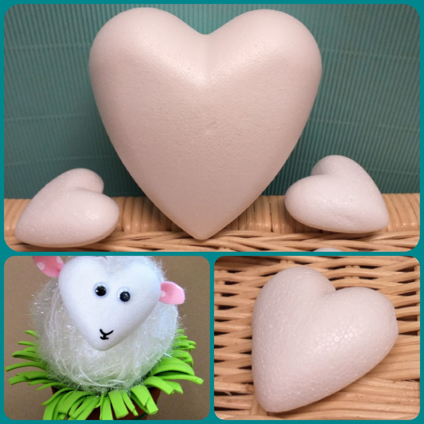 cuori polistirolo grandi cuoricini piccoli idea creare pecora pasquale da rivestire con fommy gomma crepla e filato uncinetto spongy