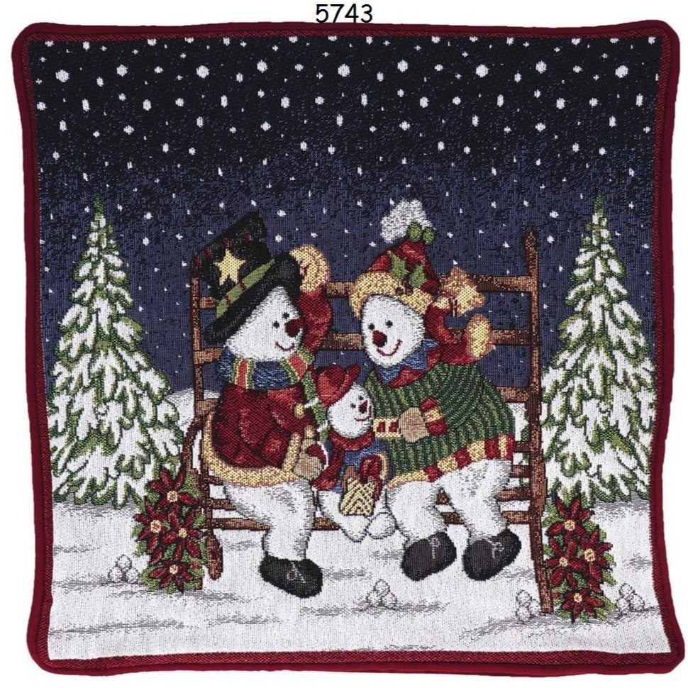 famiglia pupazzi di neve federa copricuscino natalizio gobelin idea regalo Natale originale packaging arredo casa per uomo e donna