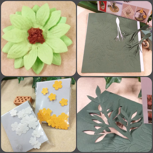 foglie e girasoli margherite fiori da bomboniere botanica carta fustellati cartoncino scrapbooking papercraft uso decorazioni addobbi bonsai coroncina ghirlanda fuoriporta partecipazioni biglietti di invito pasquali