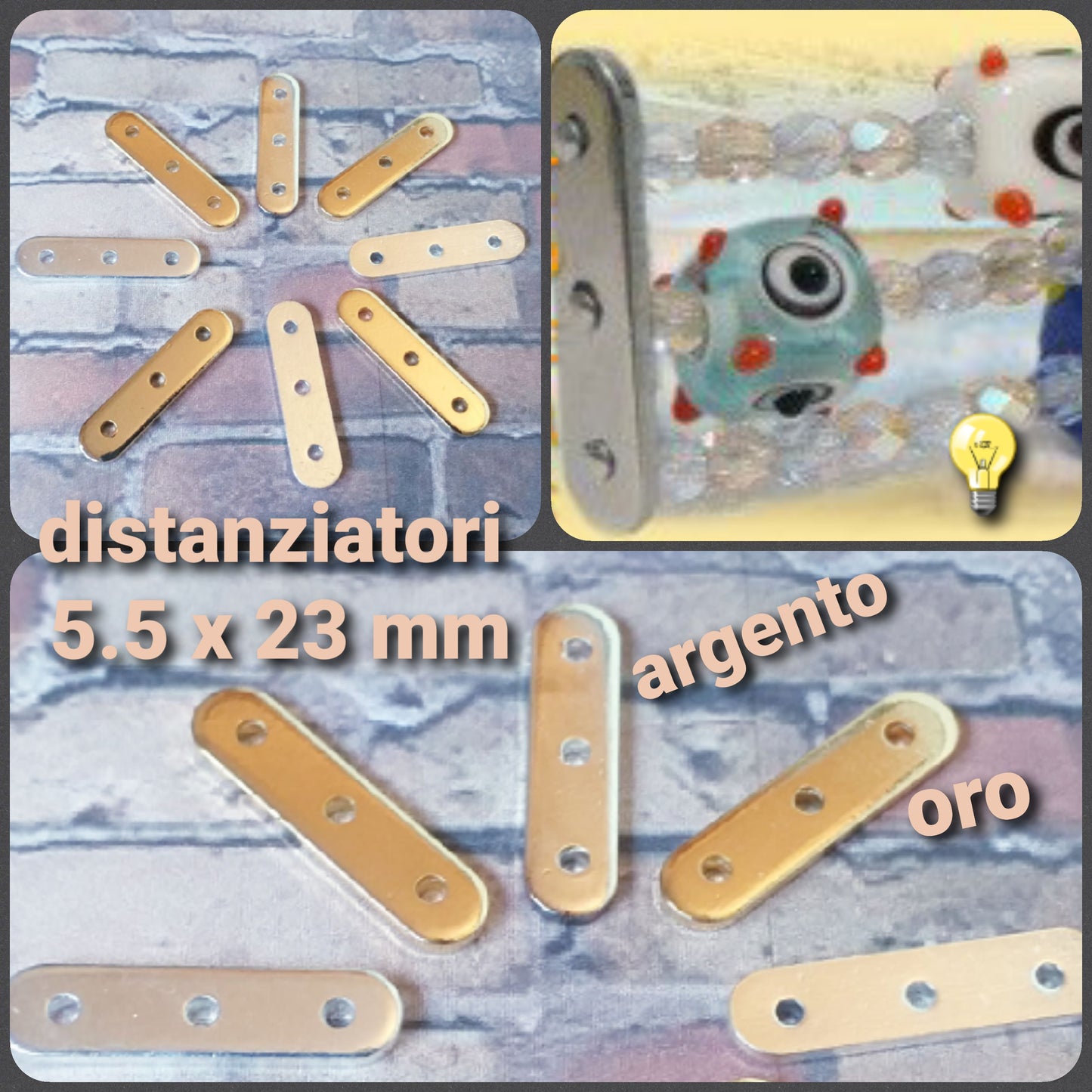 distanziatori 3 fili perline bracciali collane ponti barrette intramezzo idea ciondolo perle dadi colore argento oro