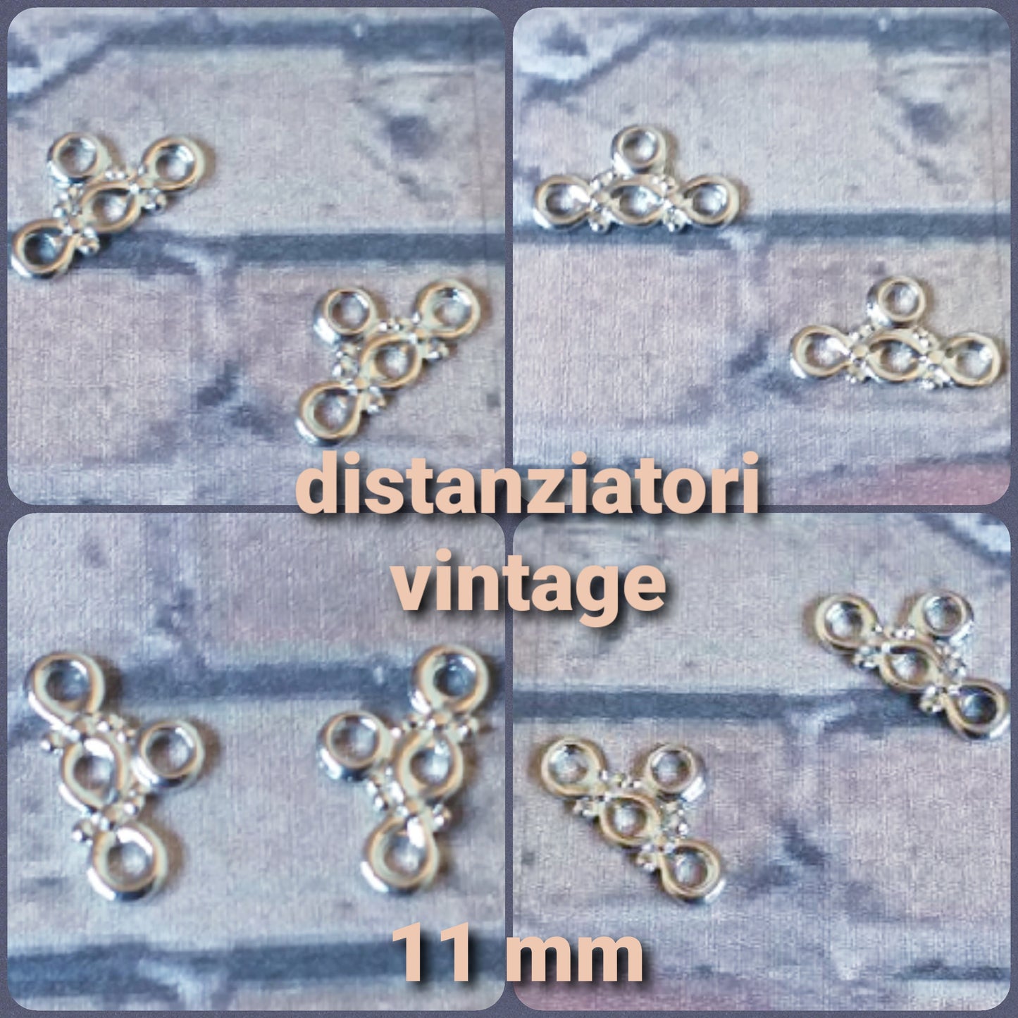 terminali e distanziatori 3 fili perline colore argento vintage 11 mm per bracciali collane ponti barrette intramezzo