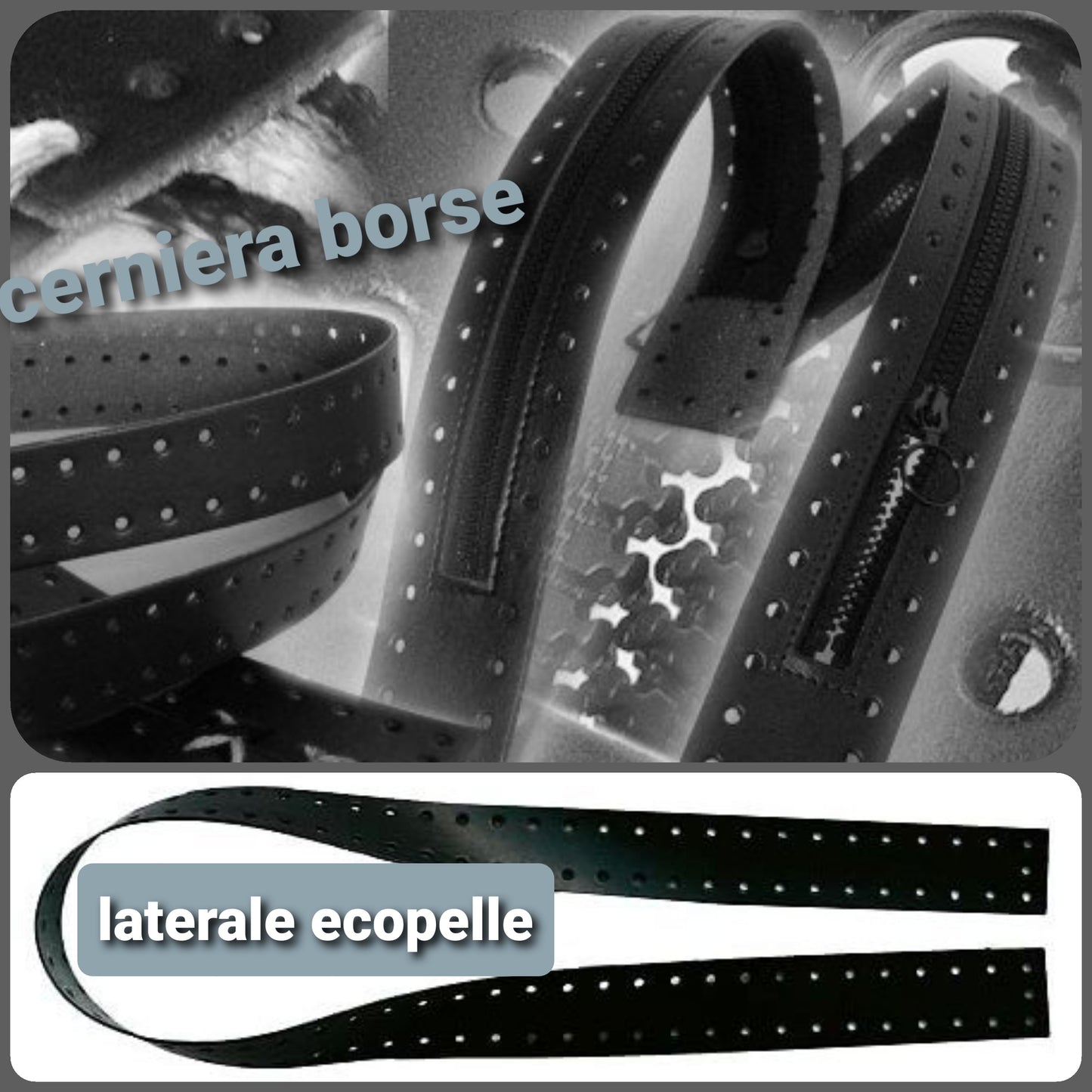 accessori cerniera borse uncinetto fai da te artigianali manici laterali ecopelle nera forati con buchi