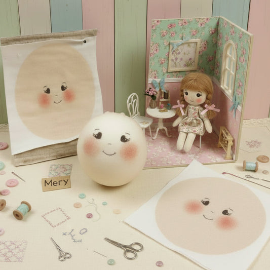 Mery fai da te bambola di stoffa Natale angelo di pezza con tessuto maglina faccine stampate 7.5 cm per visi 4 cm disegnate occhi cuoricini sorriso lycra dipinta