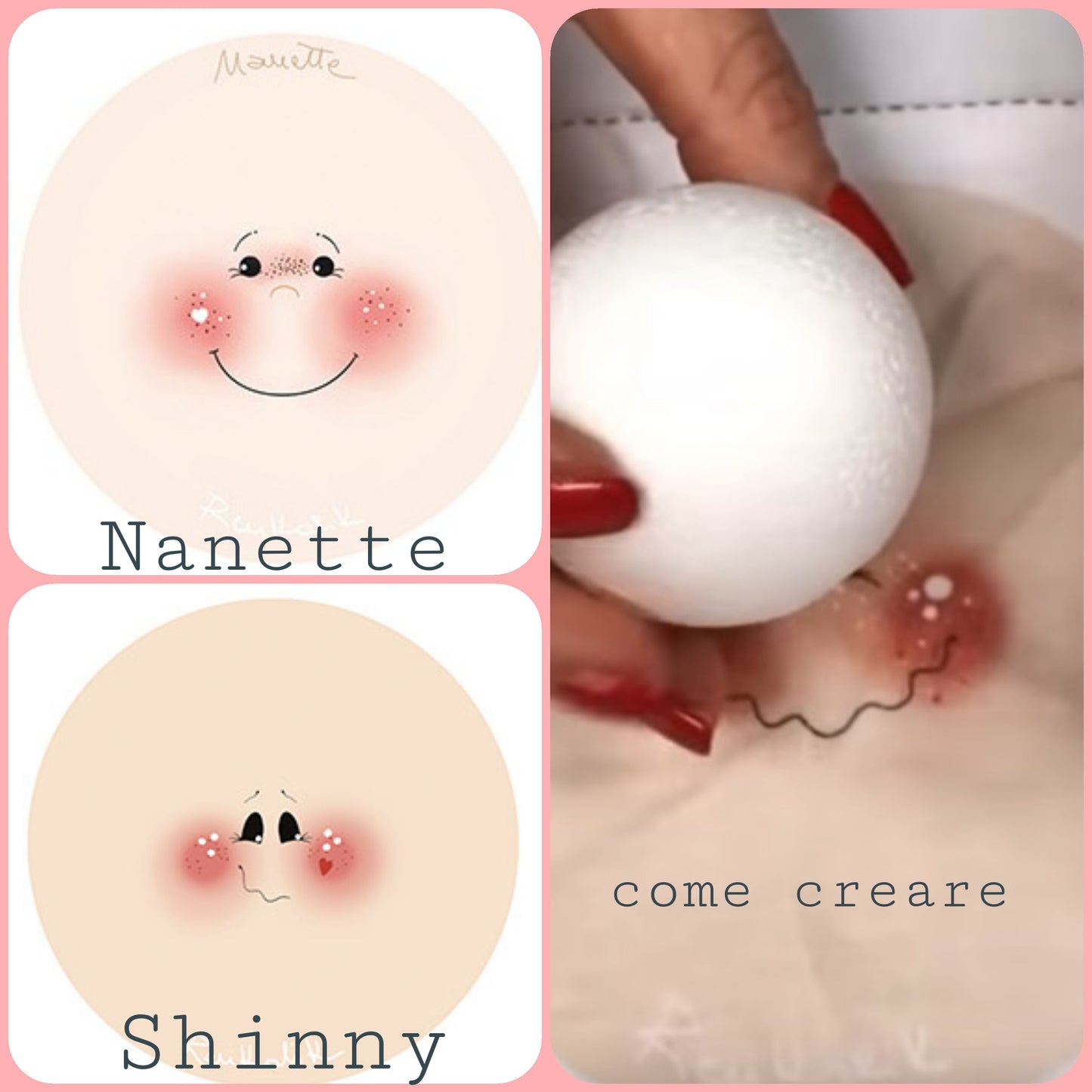 faccine maglina come creare con visi stoffa disegnati stampati testine di angioletti e bambole