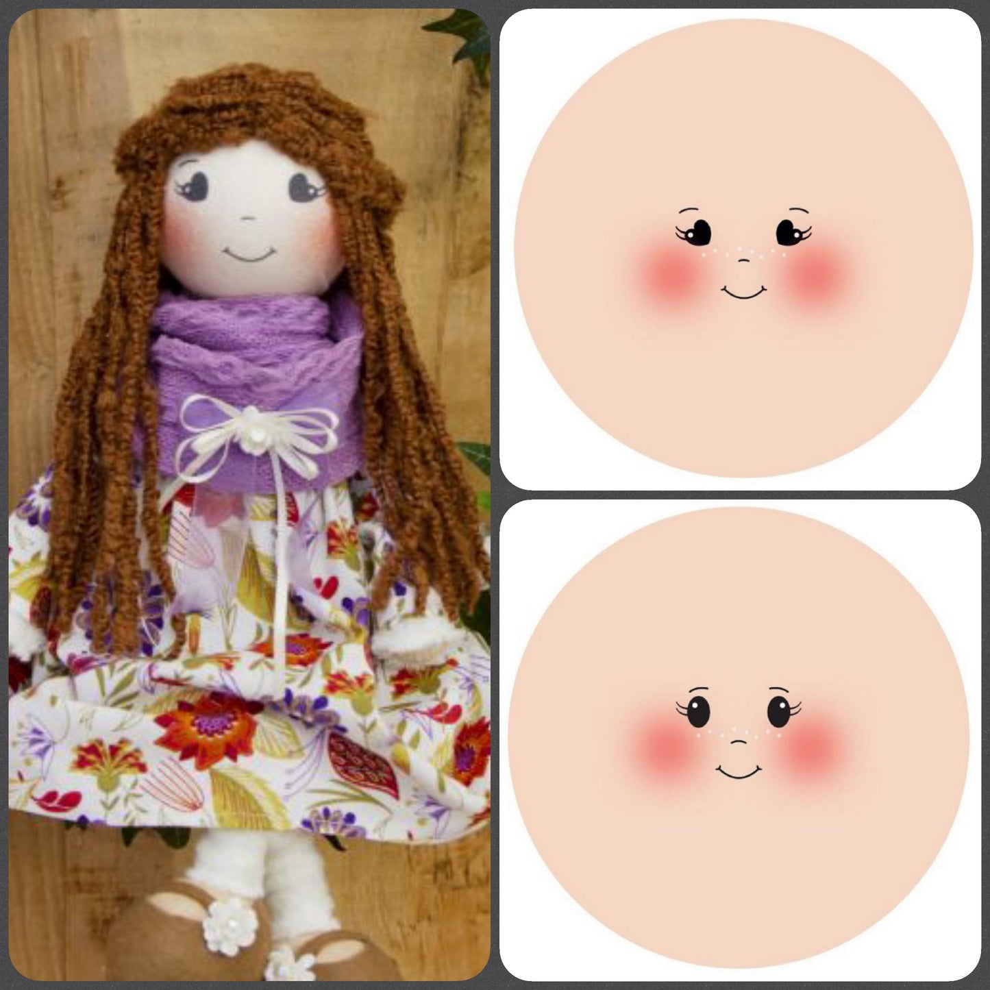 bambole di pezza grandi fai da te cucito creativo faccine maglina circonferenza 16 cm per creare pigotte di stoffa tessuto capelli lana vestina cotonina