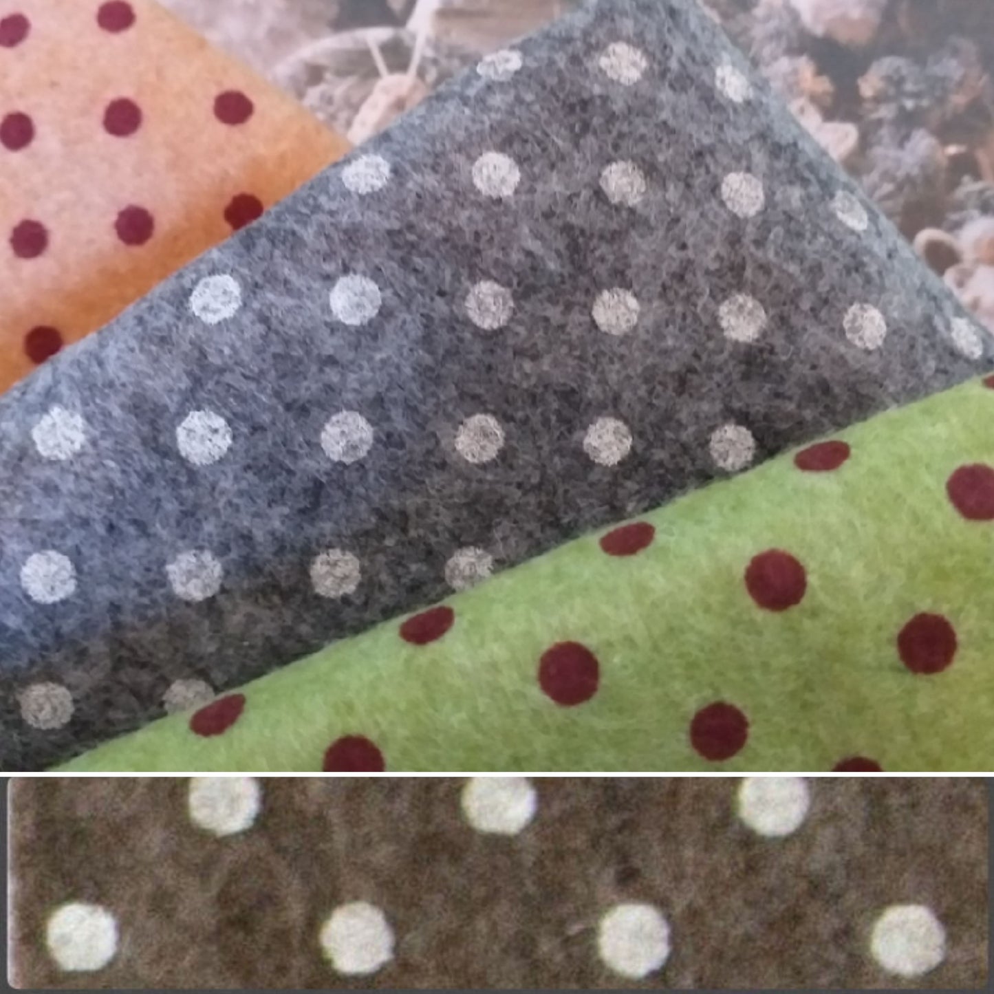 marrone grigio verde colori tessuto feltro pannolenci stampato pois disegnato fantasia morbido ad uso per fai da te lavoretti creativi angeli gnomi fate angioletti albero di Natale decorazioni addobbi