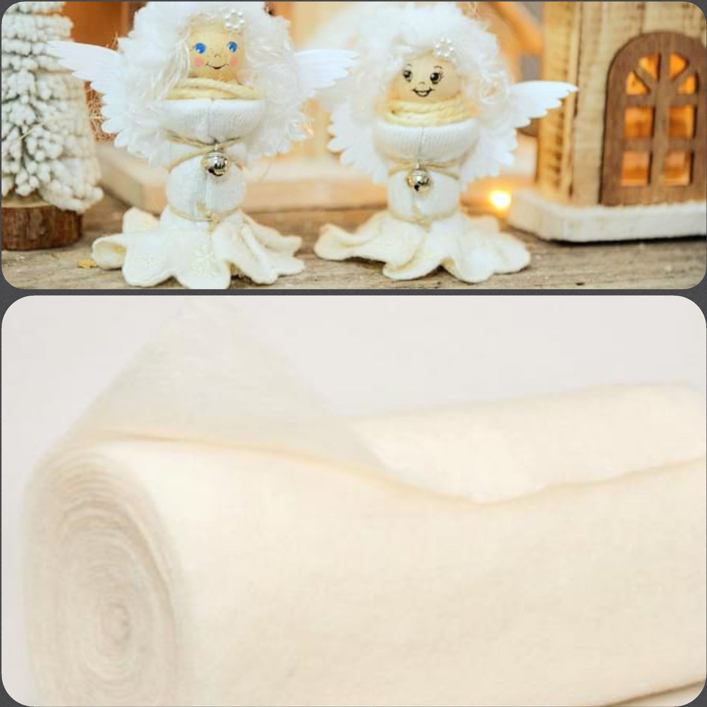 colore bianco panna feltro vello di lana Stafil-Lehner Filz Ultima Wolle tessuto morbido modellabile panno 4 mm idee creazioni natalizie bamboline angioletti sonagli tintinnanti