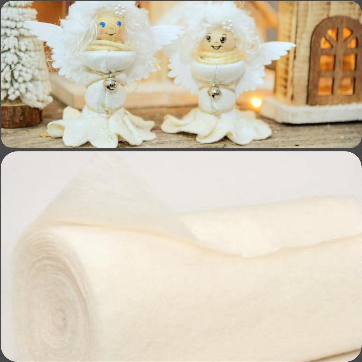 colore bianco panna feltro vello di lana Stafil-Lehner Filz Ultima Wolle tessuto morbido modellabile panno 4 mm idee creazioni natalizie bamboline angioletti sonagli tintinnanti
