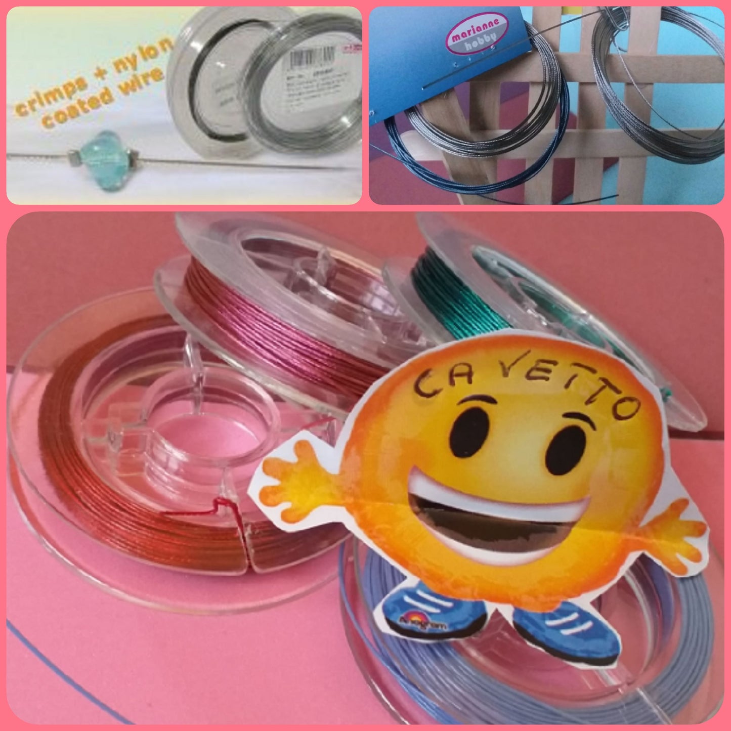 negozio coated wire filo inox bigiotteria con schiaccini acciaio rivestito nylon in cavetti collane lavorazione perline perle pietre vetrina