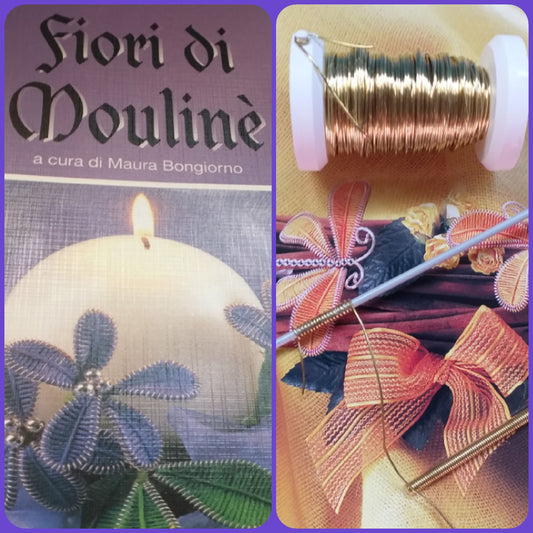 Fiori filo mouline kit creare molle Stafil libretto, filato ricamo, ferro e rotolo ottone, idea con perline e farfalle