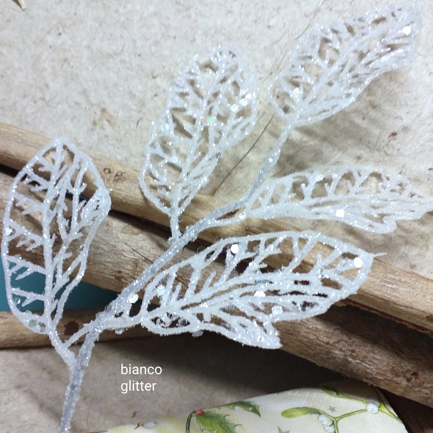 botanica foglie verde artificiale fustellati bianco glitter Renkalik per creazioni rose fiori centrotavola natalizi composizioni fioristi con stelo decorazioni hobby perline