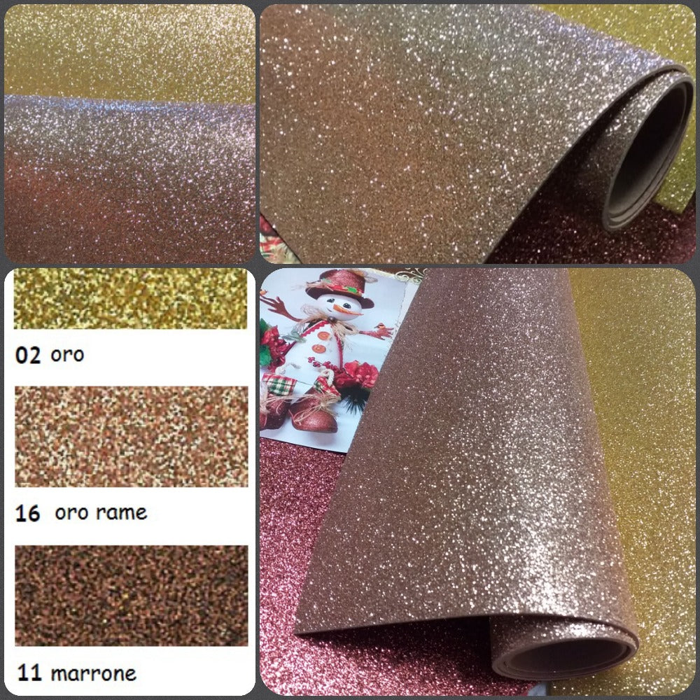 11 marrone 02 oro 16 rame gomma crepla brillantini fommy glitter iridescenti colori 40 x 60 cm e idea creare pupazzo di neve creazione fai da te lavoretti natale bambini