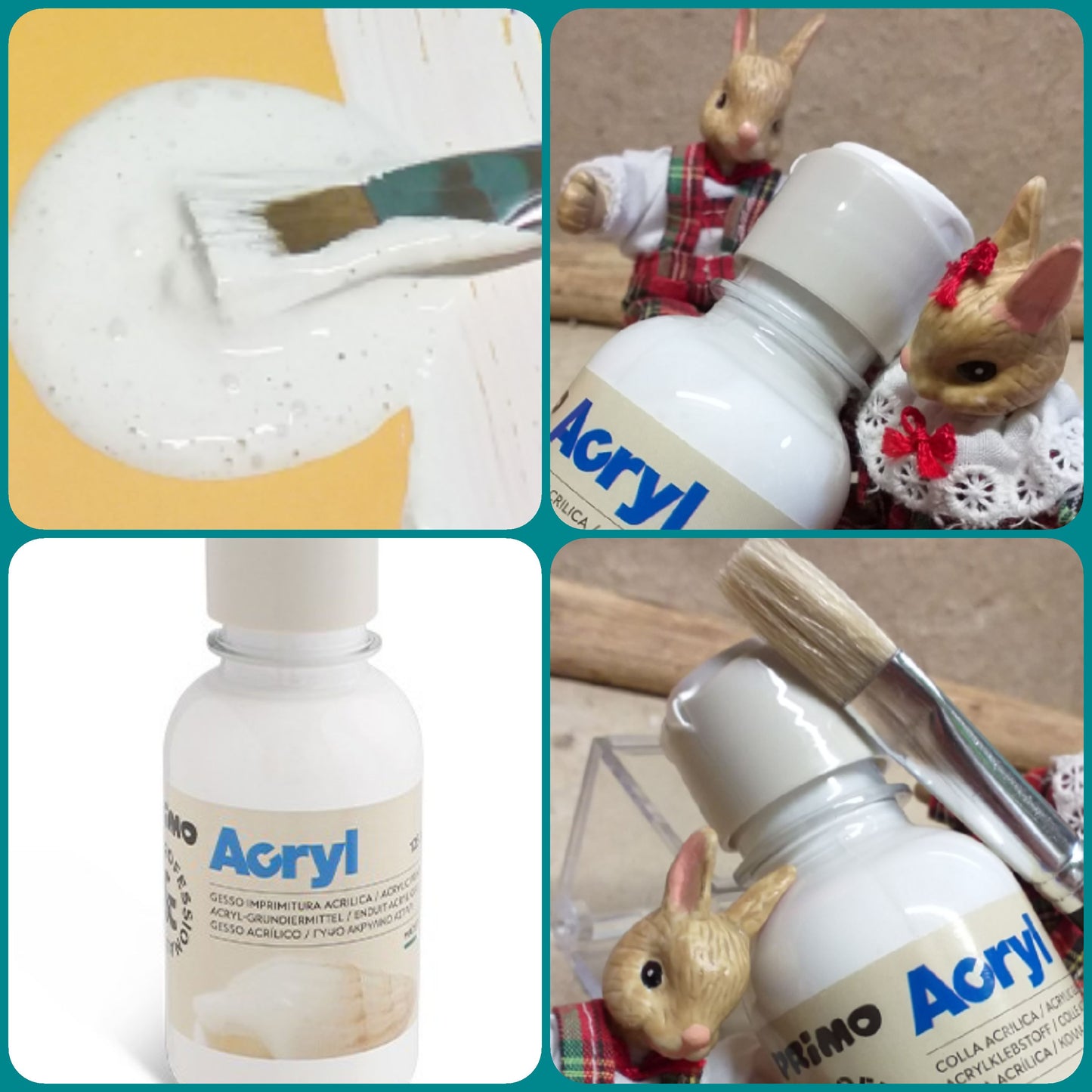 kit prodotti gesso imprimitura acrilica pasta densa bianca per creare fondo pittura o decoupage carta e tovagliolo con pennello tempera acrilica Primo Acryl Morocolor
