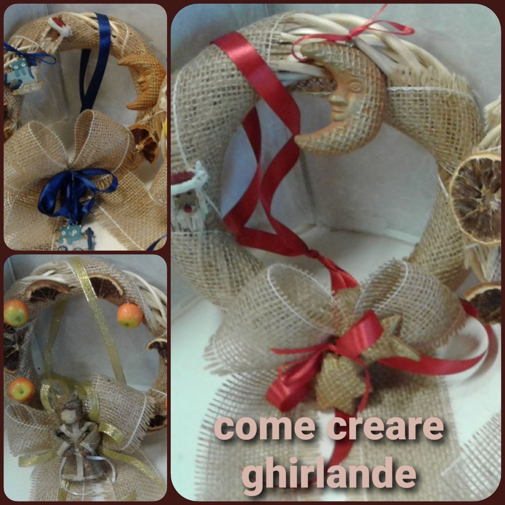 come crere juta fiori secchi addobbi Natale con Ghirlande vimini rattan coroncine cerchi colore chiaro