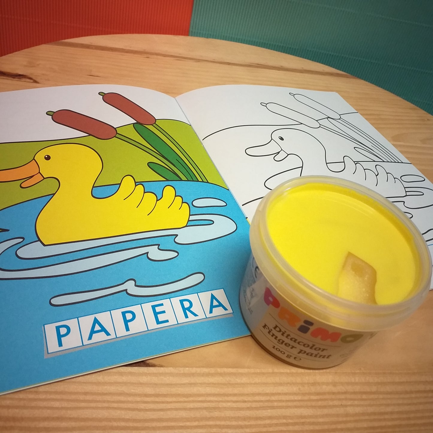 giallo colori dita mani bambini Primo Ditacolor finger paint per lavoretti creativi dipingere pitturare disegnare e colorare creazioni biglietti con papera
