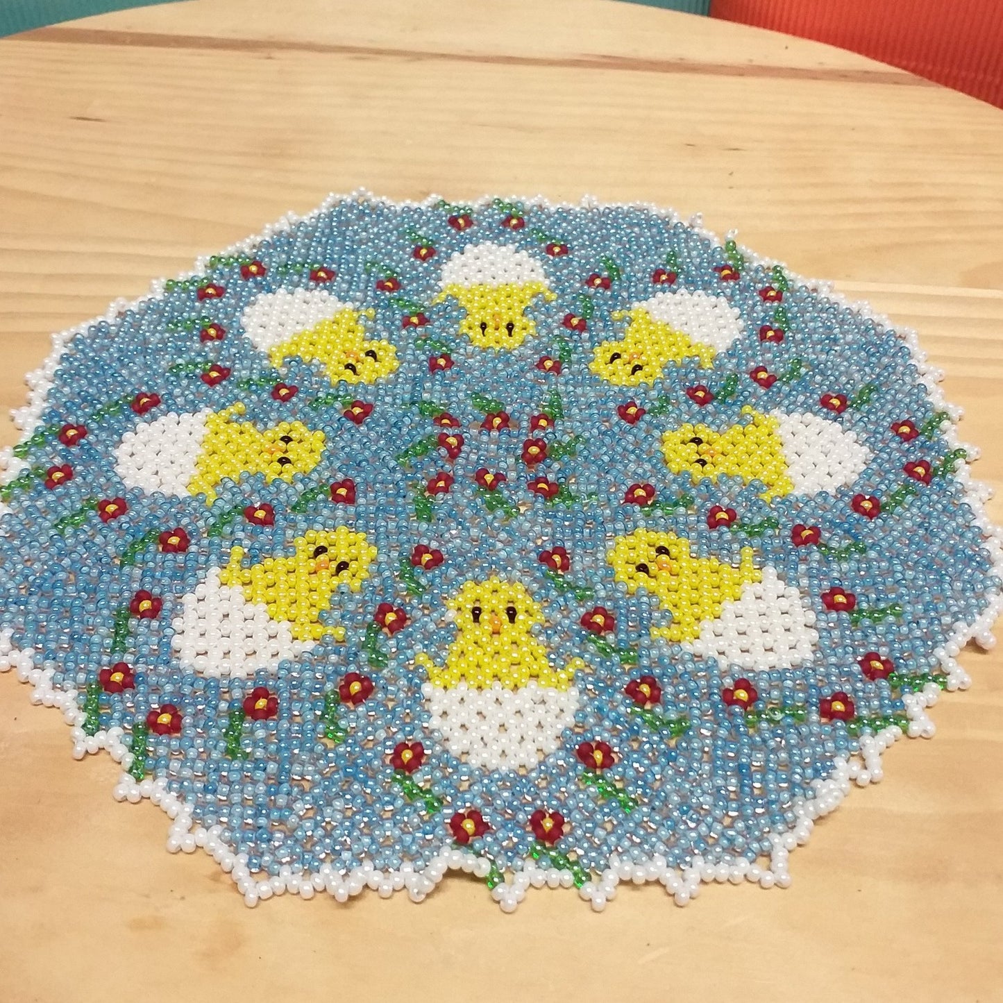 centrino pasquale tissage danese tessitura ovetti pulcini rocailles vetro perline conteria tosca trasparenti ad uso hobby creativi bijoux fiori ricamo