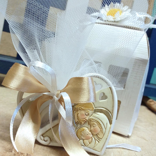 sacchetto confetti icone sacra famiglia cuore Sentimento ETM bomboniere religiose sante per battesimo matrimonio Cresima Comunione confezionata scatola lanternina margherita nastrino