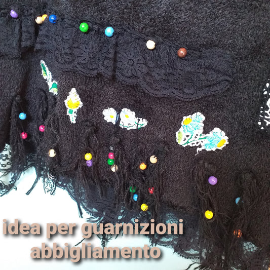 Idee crochet uncinetto fai da te con fettuccia Pizzo stafil Cécile applicazioni passamanerie abbigliamento gonna di lana con guarnizioni