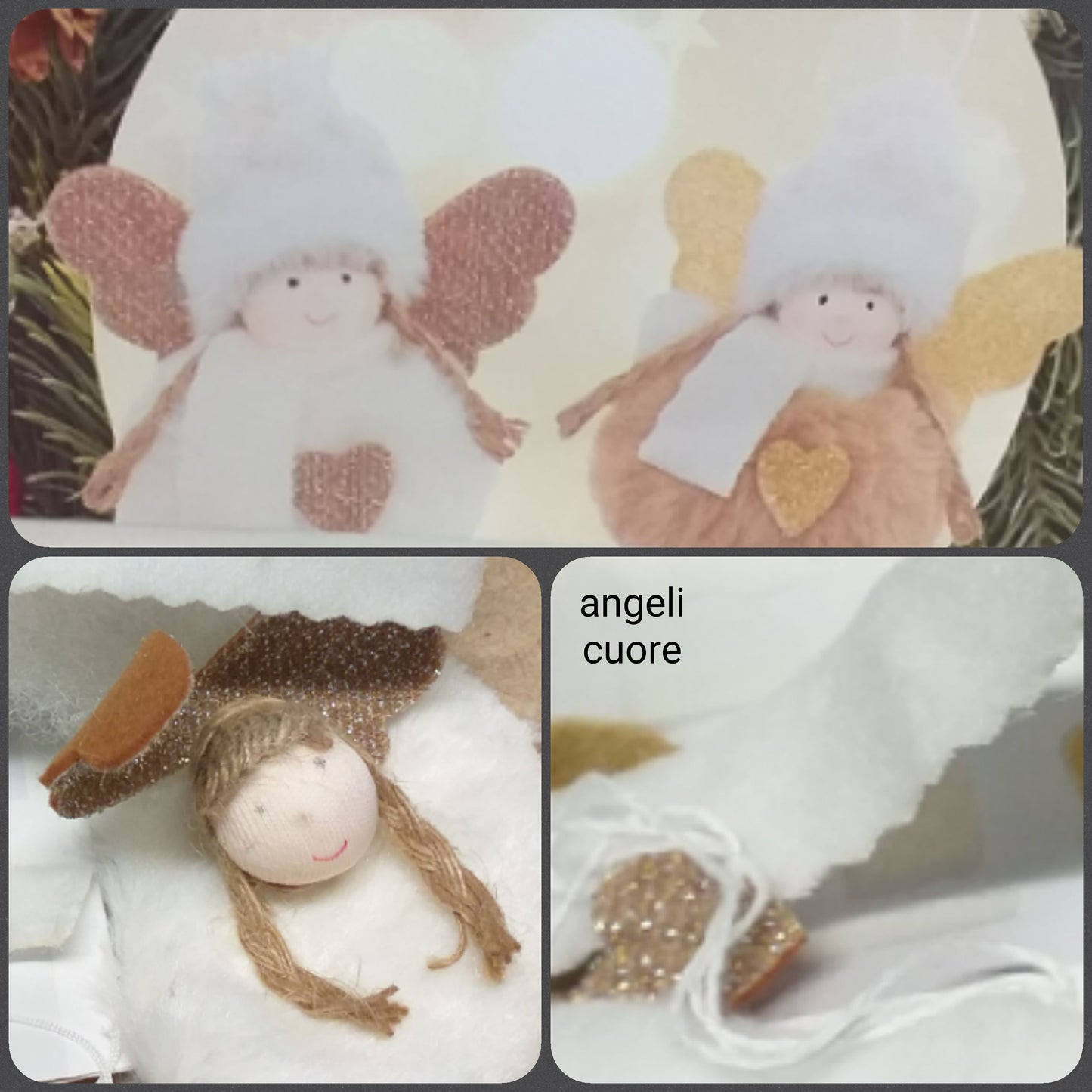 angeli follettine cuoricini di pannolenci, Christmas set do it yourself | Kit lavoretti creativi feltro Natale bambole occorrente spiegazioni materiali creativi tessuto peluche fili juta testine