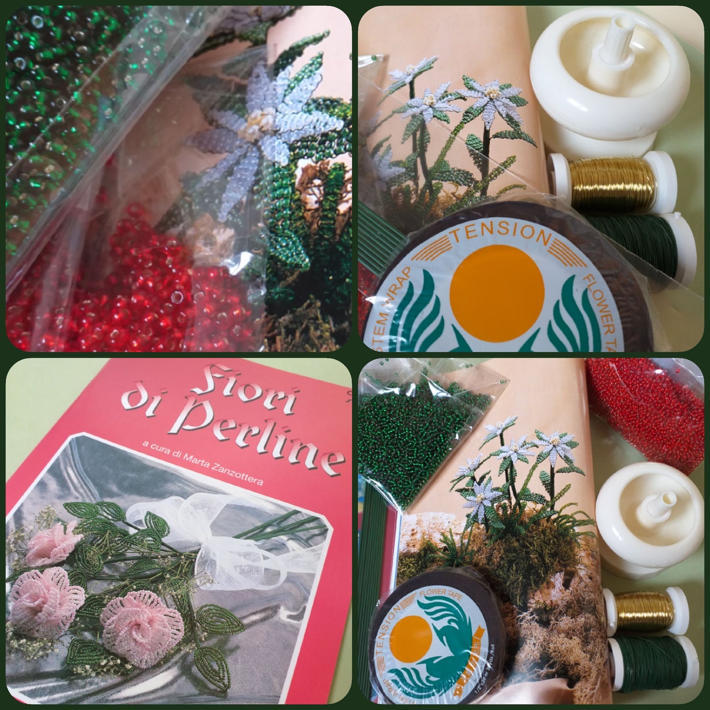 kit perline conteria rocailles Stafil manuali libri creativi di composizioni fiori alberi yoyo infilaperle filo ottone