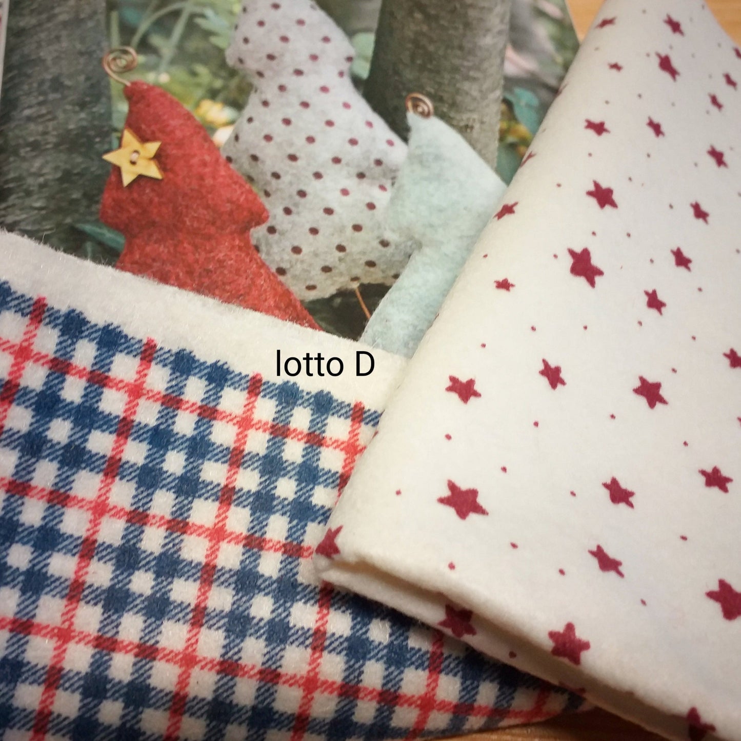 D kit pannolenci stampato natalizio stelline panna rosso tartan scozzese cartamodelli spiegazioni libretto-manuale lavoretti di Natale fuoriporta decorazioni addobbi da appendere alberi feltro