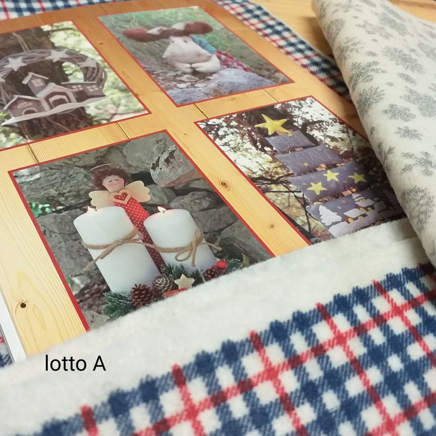 feltro lotto A kit pannolenci stampato natalizio fiocco di neve bianco argento tartan scozzese cartamodelli spiegazioni libretto-manuale lavoretti di Natale fuoriporta decorazioni addobbi da appendere renna ghirlanda angioletto centrotavola